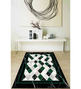 Yeşil Geometrik Kaymaz Taban Makinede Yıkanabilir Halı RV144 - 100 x 160 cm