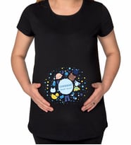 BK Gift Kişiye Özel İsimli Uyuyor Tasarımlı Siyah Hamile Tişört-3