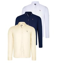 ÜÇLÜ SET G674 DEWBERRY ERKEK GÖMLEK-LACİVERT-BEYAZ-SARI (Karışık)