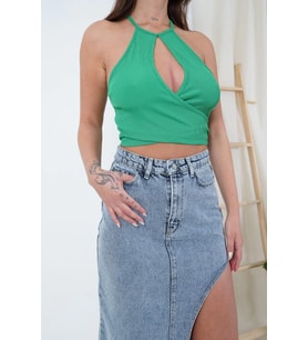 23254137 Kaşkorse Askılı Kruvaze Kolsuz Bluz YESIL (Yeşil)