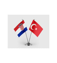 Hırvatistan ve Türkiye Bayrağı İkili Saten Masa Bayrağı Takımı
