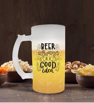 BK Gift Beer Always Is A Good Idea Tasarımlı Buzlu Cam Bira Bardağı 50cl-1 (Beyaz)