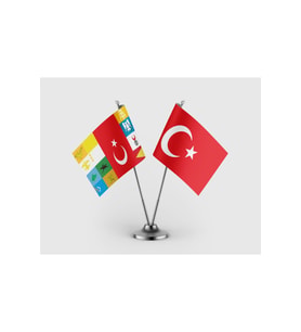 Türk Devletleri ve Türk bayrağı İkili Saten Masa Bayrağı Takımı
