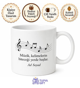 Nota Dizisi Temalı Baskılı Kupa Bardak Müzik Severlere Özel Hediye