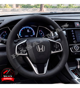 Honda Civic FC5 Dikme Direksiyon Kılıfı Premium Komple Delikli Deri Siyah Dikiş 2016-2021