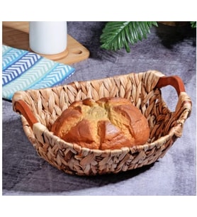 Wicker Serisi Bezli Oval Ahşap Kulplu Hasır Ekmek Sepeti