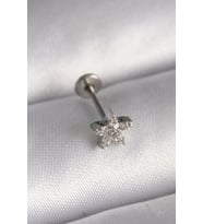 316L Çelik Gümüş Renk Zirkon Taşlı Yıldız Model Tragus Piercing