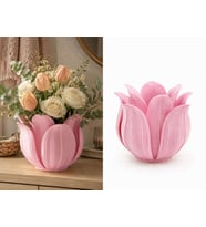 3D Baskı Lotus Yapraklı Vazo - Dekoratif Çiçeklik-Pembe