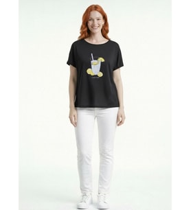 Kadın Siyah Limonata Baskılı Rahat Kesim T-Shirt