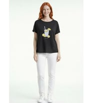 Kadın Siyah Limonata Baskılı Rahat Kesim T-Shirt