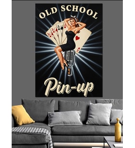 Poker Kartlı Retro Pin-Up Dekoratif Kanvas - Mdf Ahşap Tablo