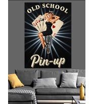 Poker Kartlı Retro Pin-Up Dekoratif Kanvas - Mdf Ahşap Tablo