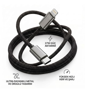 27W PD Hızlı Şarj Kablo Type-C Lightning Uyumlu Dayanıklı Örgülü Kablo Güçlendirilmiş Örgülü Type-C Lightning Şarj Kablosu