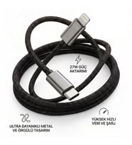 27W PD Hızlı Şarj Kablo Type-C Lightning Uyumlu Dayanıklı Örgülü Kablo Güçlendirilmiş Örgülü Type-C Lightning Şarj Kablosu