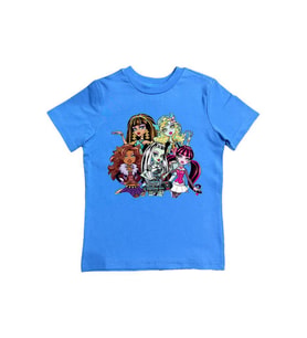 MONSTER HIGH baskılı pamuklu penye kumaş yazlık çocuk tişört (Mavi)