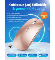Şarj Edilebilir Kablosuz Mouse Dual Mode 1600 DPI Ergonomik 2.4G Bluetooth cns-gold (RoseGold)