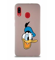 Samsung Galaxy A20 Soft Premier Kapak Donald Duck-A Tasarımlı Silikon Kılıf - Pudra (Şeffaf)