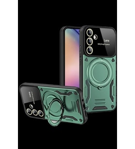 Pilelistore   Samsung Galaxy S24 FE Kılıf Joy Lens Standlı Kapak - Koyu Yeşil
