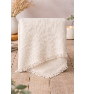 Organik Pamuklu 4 Kat Püsküllü Müslin Bebek Battaniyesi 100x115 cm - Sarı