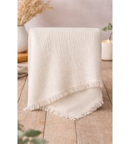 Organik Pamuklu 4 Kat Püsküllü Müslin Bebek Battaniyesi 100x115 cm - Sarı