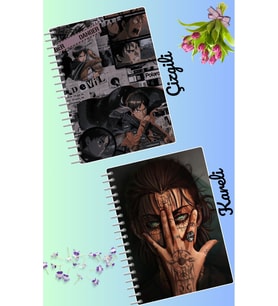 Eren jeager attack on Titan defter seti 2 adet A4 boyutu 21*30 çizgili + kareli 60 syf