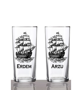 Kişiye Özel 2'li Yelkenli Gemi Rakı Bardağı