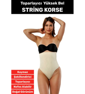 Özel Üretim İz İç Göstermez Kaymaz Sıkılaştırıcı Toparlayıcı Yüksek Bel String Korse (Bej)