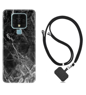 Tecno Camon 16 18P Pova Kılıf Boyun Askılı Silikon Kara Mermer 1375
