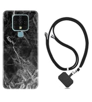 Tecno Camon 16 18P Pova Kılıf Boyun Askılı Silikon Kara Mermer 1375