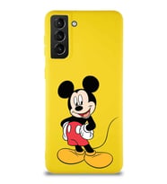 Samsung Galaxy S21 Plus Soft Premier Kapak Mickey Mouse-E Tasarımlı Silikon Kılıf - Sarı (Şeffaf)
