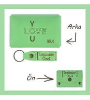 Fıstık Yeşil, I LoVE YOu Desenli, İsme Özel Cüzdan Ve Anahtarlık Set, Mükemmel Hediyelik Anı (Fıstık Yeşili)