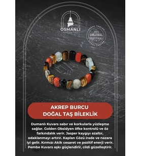 Akrep Burcu Bileklik Dumanlı Kuvars, Golden Obsidyen, Jasper, Kaplan Gözü, Kırmızı Akik, Pembe Kuvar