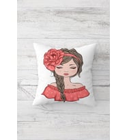 Çiçek Tokalı Fashion Girl Çift Tarafı Baskılı Gizli Fermuarlı Yastık Kılıfı Kırlent Yastık Kılıfı (Beyaz-Nar Çiçeği)
