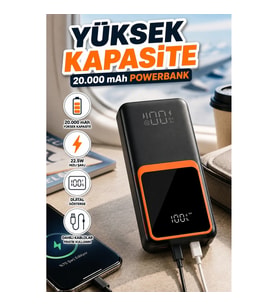 20.000 mAh 22.5W Hızlı Şarj Powerbank – Dijital Göstergeli Kablolu Taşınabilir Şarj Cihazı