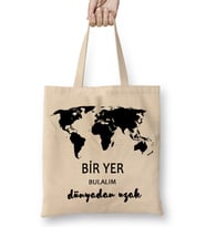 Bir Yer Bulalım Dünyadan Uzak Bez Çanta Uzun Saplı