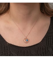 Rose Opal Mavi Taşlı Ay Yıldız 925 Ayar Gümüş Kadın Kolye