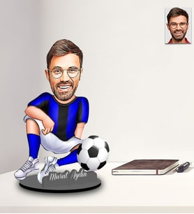 Kişiye Özel Futbolcu Karikatürlü İki Katmanlı Ahşap Biblo Model-8