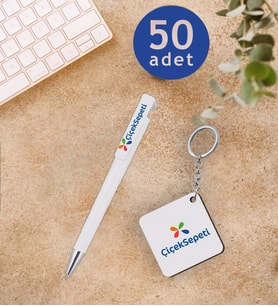 Firmalara Özel Logo İsim Baskılı Kalem Anahtarlık Seti 50 Adet