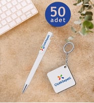 Firmalara Özel Logo İsim Baskılı Kalem Anahtarlık Seti 50 Adet
