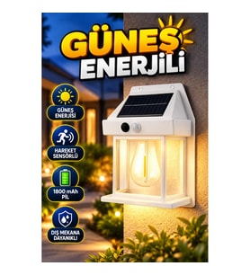 Güneş Enerjili Hareket Sensörlü Dış Mekan Duvar Lambası 1800 mAh Pil