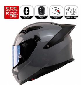FX211X Gri Motosiklet Kaskı Spoiler Mod Güneş Vizörlü Full Face Kask
