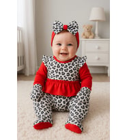 kız bebek leopar desenli 0-3 ay 5 li set %100 pamuk (Koyu Kırmızı)