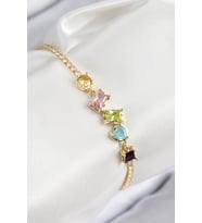 Pirinç Renkli Zirkon Taşlı Geometrik Model Gold Renk Kadın Bileklik 5886 - SSSSSS5239-8343