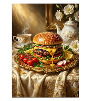 Masada Çay ve Hamburger Sunumu Dekoratif Kanvas - Mdf Ahşap Tablo