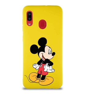 Samsung Galaxy A30 Soft Premier Kapak Mickey Mouse-D Tasarımlı Silikon Kılıf - Sarı (Şeffaf)
