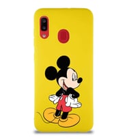 Samsung Galaxy A30 Soft Premier Kapak Mickey Mouse-D Tasarımlı Silikon Kılıf - Sarı (Şeffaf)