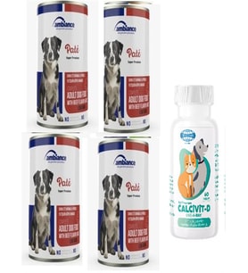 Köpek Kuzu Etli Konserve Yaş Mama 415 GR X 4 Adet + Köpekleriniz için Kalcivit D Vitamini 60 Tablet