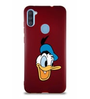 Samsung Galaxy M11 Soft Premier Kapak Donald Duck-A Tasarımlı Silikon Kılıf - Mürdüm (Şeffaf)