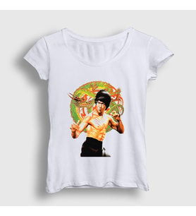 Presmono Kadın Beyaz Ejder Bruce Lee T-Shirt 256743tt