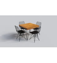 Ntconcept Vern Masif Ağaç Tel Sandalyeli Masa Takımı (100x100cm Masa + 4 Sandalye)